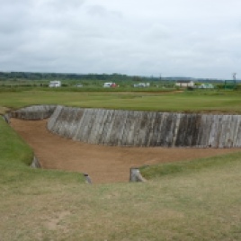 The view from the right-hand side of the 18th hole showing the same bunker from a slightly different angle.