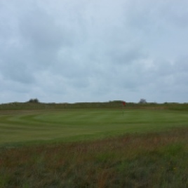 The view of the 8th green from the right-hand side rough which boarders the marsh.