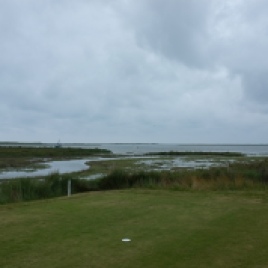 The view from the tee on the 10th hole - looking behind the tee to the north-east across the inlet.
